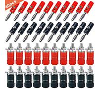 QitinDasen 40Pcs Premium 4mm Banana Plug Socket Connector Kit: 20Pcs Nickel Plating Banana Plug + 20Pcs Binding Post Terminal, for Speaker, Audio / Video Receiver, Amplifiers Systems (Red & Black)