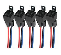 QitinDasen 5 Pieces 4 Pin Car Relay, 12V 40A SPST Automotive Relay with Harness Socket and 14/16 AWG Pre-Wired, for Car Truck Boat (Black)