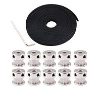 QitinDasen 5m 3D Printer GT2 Timing Belt Kit, 2mm Pitch 6mm Width Rubber Timing Belt, with 10Pcs 5mm 20-Teeth Aluminum Timing Pulley, for 3D Printer CNC Machine