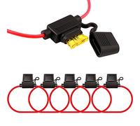 QitinDasen 5Pcs Premium 12V / 24V Medium In-Line Blade Fuse Holder, Car Waterproof Blade Fuse Holder with 16 AWG Wire Harness, Free 15Pcs Standard Blade Fuses, 5Pcs Wire Ties and 1Pcs Fuse Extractor