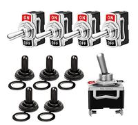 QitinDasen 5Pcs Premium Car Toggle Switch with Waterproof Cover, ON-OFF 2 Position 2 Pins SPST Auto Rocker Switch, Metal Mini Rocker Toggle Switch, for Car Truck Boat (15A 250VAC / 20A 125VAC)