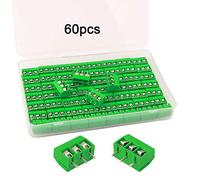 QitinDasen 60Pcs Premium 3 Position 3 Pin Plug-in PCB Terminal Block, 5.08mm Pitch PCB Mount Screw Terminal Block Connector (300V / 10A, Green)