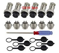 QitinDasen 6Pcs Premium 3 Pin GX16 Aviation Connector, 5A 16mm Thread Male Female Panel Metal Aviation Wire Connector Plug Socket, with Rubber Protector Cap and Phillips Screwdriver