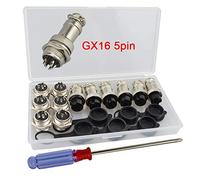 QitinDasen 6Pcs Premium 5 Pin GX16 Aviation Connector, 5A 16mm Thread Male Female Panel Metal Aviation Wire Connector Plug Socket, with Rubber Protector Cap and Phillips Screwdriver