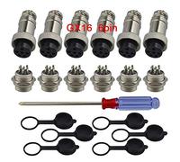 QitinDasen 6Pcs Premium 6 Pin GX16 Aviation Connector, 5A 16mm Thread Male Female Panel Metal Aviation Wire Connector Plug Socket, with Rubber Protector Cap and Phillips Screwdriver