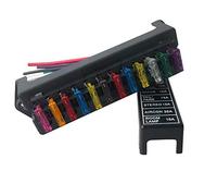 QitinDasen Premium 12 Way Car Blade Fuse Block Box, 2 Input 12 Output Standard Holder, with Wire and 10Pcs Free Standard Fuse, for Car Boat Marine Trike (12V / 24V / 32V / 48V)