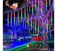 QITONG 2 Pack Extendable Meteor Shower Christmas Lights, 16 Tubes 384 LEDs Plug in Christmas String Light, Falling Rain Snowfall Light Cascading Lights for Xmas Tree Wedding Party (Multicoolor)