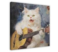 QITUBVAF Cat Rockstar SerenadeCanvas Poster Wall Art Decor Print Picture Paintings for Living Room Bedroom Decoration 24x24inch(60x60cm)