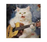 QITUBVAF Cat Rockstar SerenadeCanvas Poster Wall Art Decor Print Picture Paintings for Living Room Bedroom Decoration 24x24inch(60x60cm)