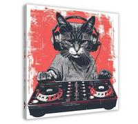 QITUBVAF DJ Cat Rockstar ArtCanvas Poster Bedroom Decor Landscape Office Room Decor Gift 20x20inch(50x50cm)