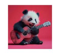 QITUBVAF Rockstar Panda SerenadeCanvas Poster Wall Art Decor Print Picture Paintings for Living Room Bedroom Decoration 24x24inch(60x60cm)