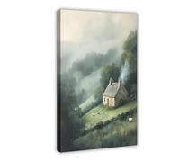 QITUBVAF Stone House in The FogCanvas Poster Wall Art Decor Print Picture Paintings for Living Room Bedroom Decoration 08x12inch(20x30cm)