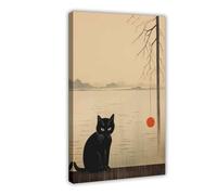 QITUBVAF The Cat by The RiverCanvas Poster Bedroom Decor Landscape Office Room Decor Gift 20x30inch(50x75cm)