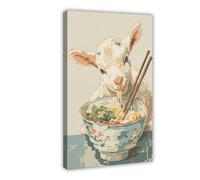 QITUBVAF The Little Goat Eats Ramen.Canvas Poster Bedroom Decor Landscape Office Room Decor Gift 16x24inch(40x60cm)