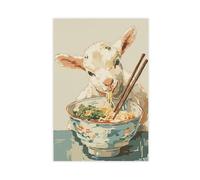 QITUBVAF The Little Goat Eats Ramen.Canvas Poster Bedroom Decor Landscape Office Room Decor Gift 16x24inch(40x60cm)