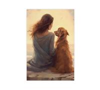 QITUBVAF Woman And Dog by The BeachCanvas Poster Wall Art Decor Print Picture Paintings for Living Room Bedroom Decoration 08x12inch(20x30cm)