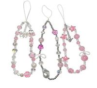 QITUGMIN 3PCS Beaded Phone Wrist Strap,Crystal Keychain Wristlet,Cellphone Lanyard Chain, Camera Strap Wrist, Hands-Free Wristlet Strap, Pearl Bracelet Lanyard Keychain Charm for Women