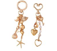 Qiubaoll 2Pcs Elegant Gold-Tone Keychain for Women, Star Moon & Shell Charms for Purse, Handbag or Backpack (2Pcs-Gold)