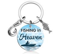 Qiubewi Fishing Accessories for Men Personalized Memorial Keychain Gift for Dad Grandpa in Memory of Lost Father Grandfather Keychains Gifts Unique Fisherman Gift Fishing in Heaven Keyring