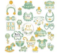 Qiuboluny Sage Green Baby Shower Party Photo Booth Props 25PCS Greenery Baby Shower Props for Newborn Party Decoration Boho Photo Booth Props Kit Party Favors Pose Sign Kit Fun for Party