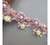 Qiuda 1 Metre Pearl Flower Beads Lace Edge Trim Ribbon 5 cm Width Vintage Style Pink Trimmings Vintage Fabric Embroidered Applique Sewing Craft Wedding Bridal Dress Decoration Clothes Embroidery