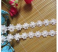 Qiuda 5 Metres White Daisy Flowers Guipure Pearl Lace Trim Ribbon 25mm Large