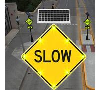 QIUFANGY Solar Powered Reflective Slow Warning Sign LED Flashing Speed Reduce, 24 Inch Street Safety for Communities, Driveways, Residential Areas, Streets/Roads