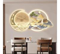 QIUHTR 3D Moon Decorative Art Wall Clocks Painting with LED Light,Modern Artistic Wall Clock,Silent Wall Clocks,Bedroom,Kitchen,Home,Dining Room Background Wall(Gold A,30 * 60cm)