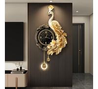 QIUHTR 3D Peacock-Shaped Decorative Wall Clock with LED Light,Entryway Creative Luxury Wall Clocks,Silent Non Ticking,for Living Room Bedroom Dining Room(Gold A,30 * 70cm)