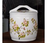 QIUHTR Ceramic Rice Jar Food Storage,Ceramic Storage Bucket with Lid,Airtight Decorative Bulk Rice Storage Jar,for Rice,Soybeans,Corn,Flour,Oatmeal,Coffee(White1,15KG)