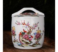 QIUHTR Ceramic Rice Jar Food Storage,Ceramic Storage Bucket with Lid,Airtight Decorative Bulk Rice Storage Jar,for Rice,Soybeans,Corn,Flour,Oatmeal,Coffee(White3,15KG)