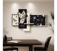 QIUHTR Entryway Beautiful Butterfly Decorative Wall Clocks,3D Creative Decorative Sandstone Wall Clock with Glass Vase,Silent Non Ticking,for Living Room Bedroom Dining Room(Black,80 * 55cm)