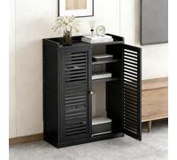 QIUHTR Floor Standing WiFi Router Hidden Box,WiFi Router Storage Cabinet with Adjustable Shelves,Large Capacity,Cable & Power Strip Management and Ventilation for Home & Office(Black,59 * 25 * 82cm)