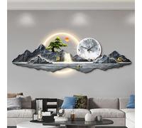 QIUHTR Large 3D Decorative Art Wall Clock,Creative Modern Artistic Painting Background Wall with LED Light,Silent Wall Clocks,Bedroom,Kitchen,Home,Dining Room(Blue,150 * 50cm)