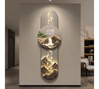 QIUHTR Multifunctional 3D Wall Clock with LED Light,Entryway Decorative Creative Wall Hanging Painting Modern Art,Silent Non Ticking,for Living Room Bedroom Dining Room(Gray B,40 * 120cm)