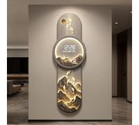 QIUHTR Multifunctional 3D Wall Clock with LED Light,Entryway Decorative Creative Wall Hanging Painting Modern Art,Silent Non Ticking,for Living Room Bedroom Dining Room(Gray A,35 * 100cm)
