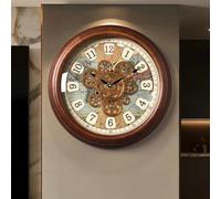 QIUHTR Wooden Real Moving Gears Wall Clock with World Map,Industrial Decorative Wall Clock Wall,Easy to Read,Non Ticking,for Living Room Bedroom Dining Room Decor