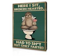 Qiukoo Bathroom Wall Art Funny Sloth Print - Framed Toilet Wall Art with Pre-Mounted Hooks, Humorous BathroomSign for Toilet Wall Decoration,12"x16"