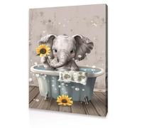 Qiukoo Bathroom Wall Art Waterproof Pictures with Frame and Hanging Hooks Cute Elephant Sunflower Bathtub Decor Toilet Wall Art 12 x 16 Inches Ideal for Bathroom Use