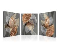 Qiukoo Canvas Pictures Wall Decoration - 3-Piece Triptych with Wooden Frame & Hooks, Art Print Leaves, Wall Pictures with Frame, Modern Wall Pictures Living Room 30 x 40 cm, for Living Room, Bedroom