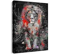 Qiukoo Canvas Wall Art Framed - Abstract Lion Colour Splash Artwork, Modern Bold Animal Wall Decor for Living Room, Bedroom, Hallway or Entryway Home Decoration, with Hooks and Nails, 12x16 Inch