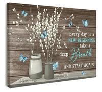Qiukoo Canvas Wall Art Framed - Blue Butterfly Quote Artwork, Rustic Wood Background Wall Decor for Bedroom, Living Room, Hallway or Entryway Home Decoration, with Hooks and Nails, 12x16 Inch