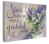 Qiukoo Canvas Wall Art Framed - Purple Flower Vase Artwork with Inspirational Quote, Floral Wall Decor for Bedroom, Living Room, Entryway or Hallway Home Decoration, with Hooks and Nails, 12x16 Inch