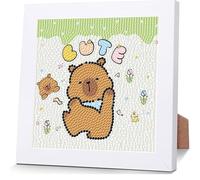 Qiukoo Diamond Painting Children from 6 Years Diamond Painting Pictures with Frame Diamond Painting Animals Capybara Craft Set Children from 7 8 9 10 11 12 Years Gifts Child (Green)