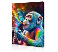 Qiukoo Framed Canvas Wall Art - Colourful Monkey Artwork, Waterproof Modern Print with Hook, Bold Wall Decoration for Living Room, Bedroom Pictures for Wall or Canvas Prints for Walls - 12x16 Inch