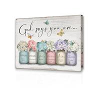 Qiukoo Framed Canvas Wall Art with Pre-Framed Design and Hanging Hooks - Christian Floral Print “God Says You Are”, Wall Art for Bedroom, Living Room, Hallway or Stairs, 12" x 16"