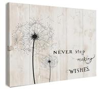 Qiukoo Framed Wall Art Dandelion Canvas - “Never Stop Making Wishes” - Inspirational Bedroom Decor, Living Room & Hallway Wall Prints with, Hooks & No-Trace Nails - 12×16 in