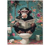 Qiukoo Paint by Numbers Adults - Funny Monkey Motif on Toilet, 40 x 50 cm Without Frame - DIY Painting Set for Adults & Beginners, Relaxing Craft Set with Number Field, Gift & Decoration