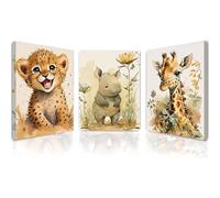 Qiukoo Set of 3 Framed Canvas Wall Art 12x16 inch - Safari Animal Prints with Hooks for Living Room and Bedroom - Modern Wall Art Decoration, Pictures for Walls, Nursery Artwork, Wall Decor