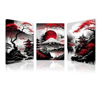 Qiukoo Set of 3 Framed Canvas Wall Art - Japan Poster Style Artwork with Hooks, Waterproof Wall Decoration for Living Room, Modern Prints for Walls, Bedroom Pictures - 12x16 Inch